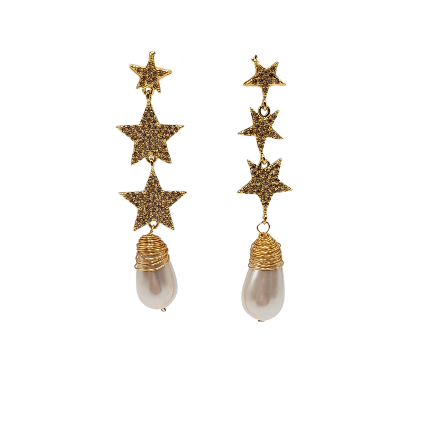 Aros dorados con estrellas y perla