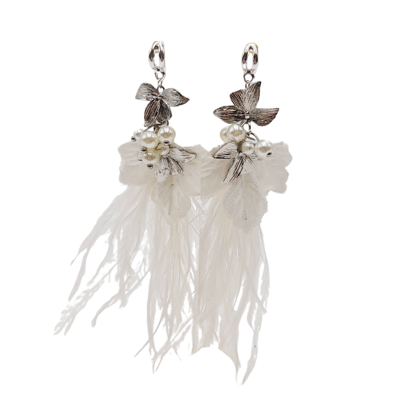 Aros bouquet perlas y hojas de terciopelo