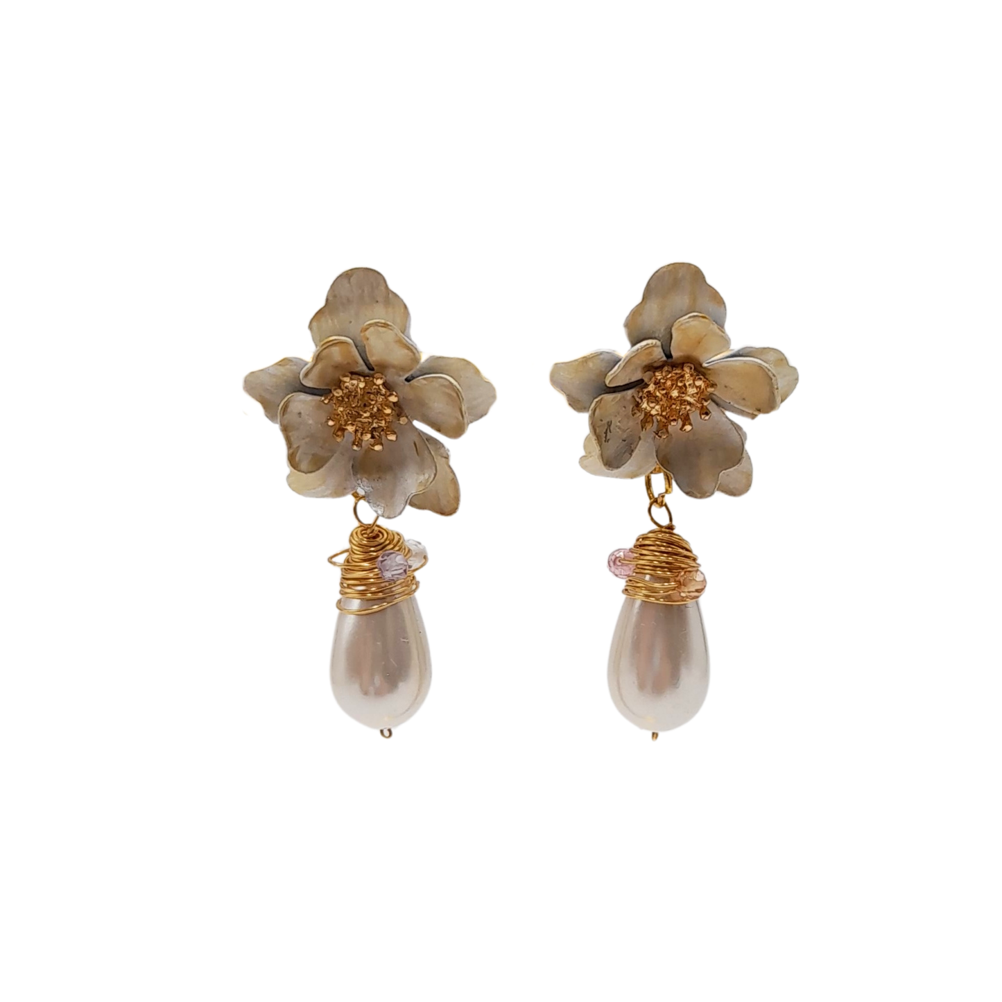 Aros con flor y perla lágrima