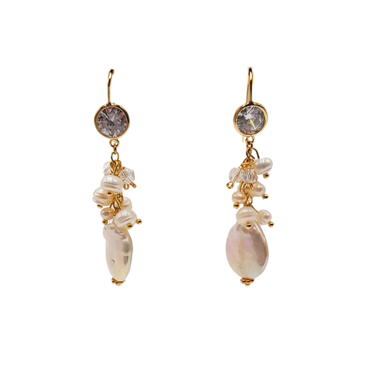 Aros cristal y perlas en cascada