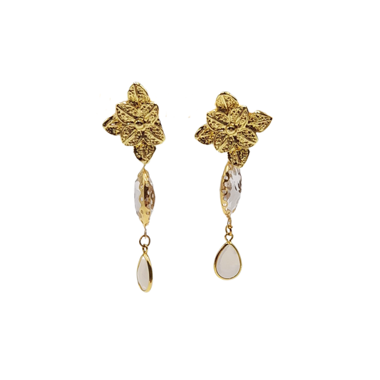 Aros flor dorada con lágrima