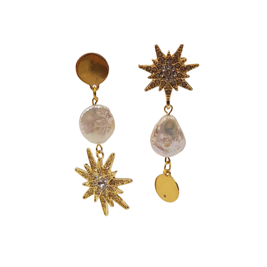 Aros Sol y Estrella con perla barroca