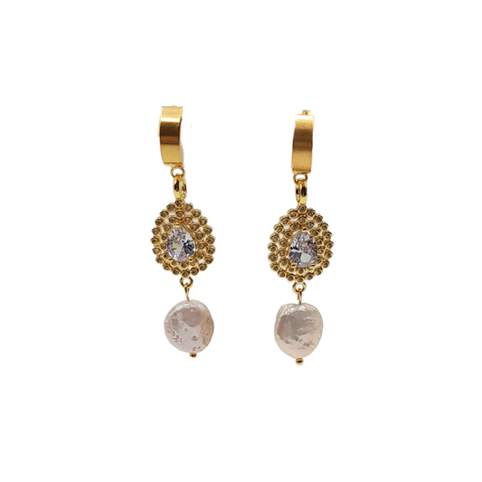 Aros lágrima dorada con perla barroca