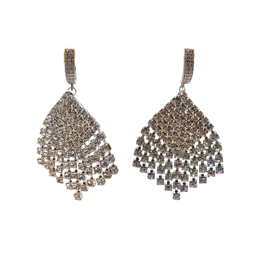 Aros abanico con cristales plateados