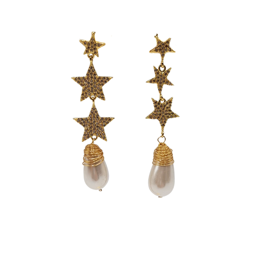 Aros dorados con estrellas y perla