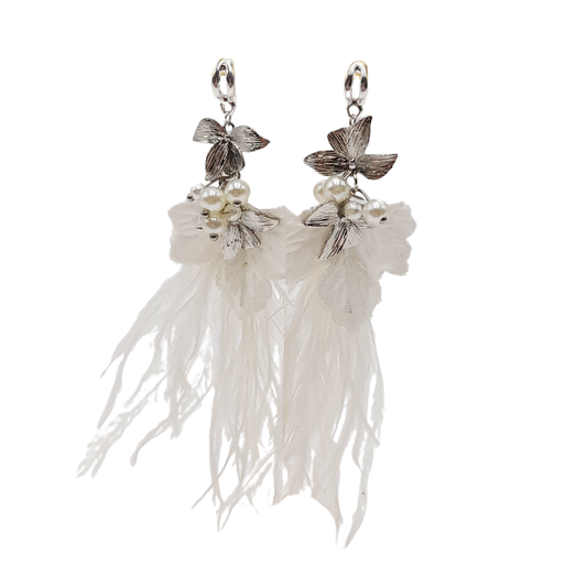 Aros bouquet perlas y hojas de terciopelo