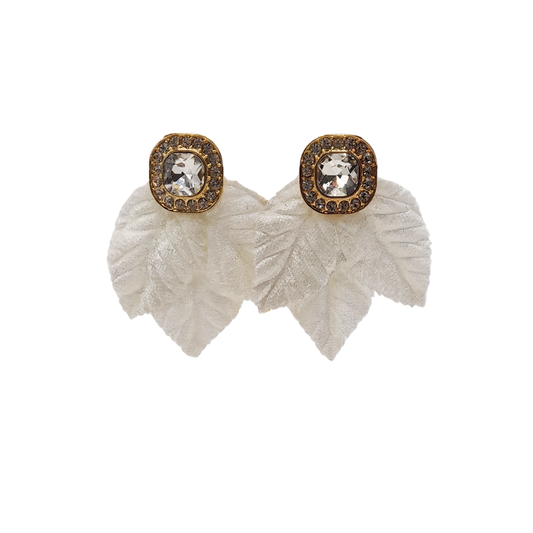 Aros hoja blanca con cristal dorado