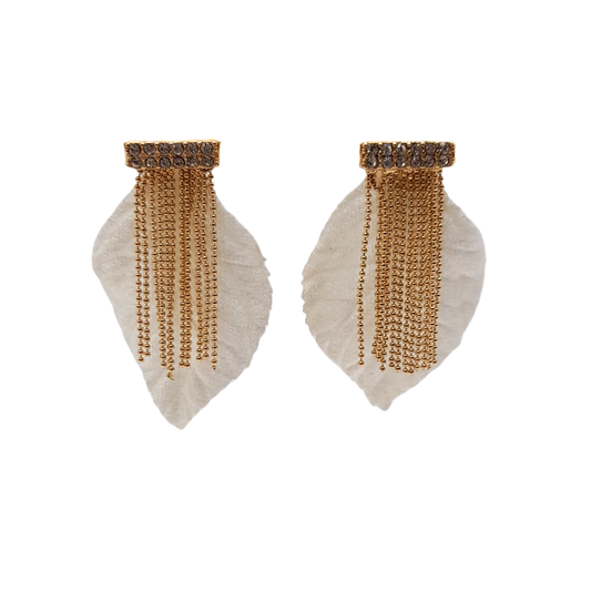 Aros hoja blanca con flecos dorados