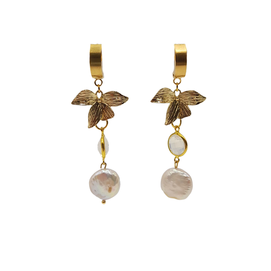 Aros con flor, cristal y perla