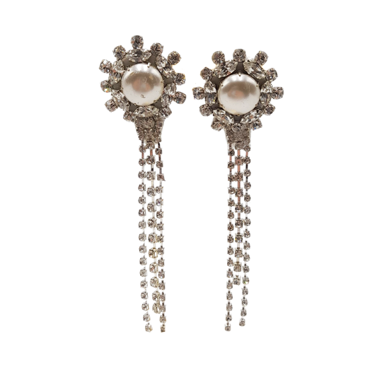 Aros flor brillante con perla