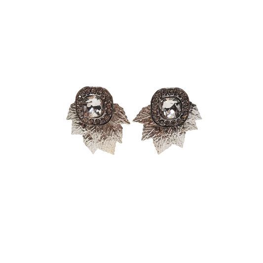 Aros con cristal y hojas plateadas