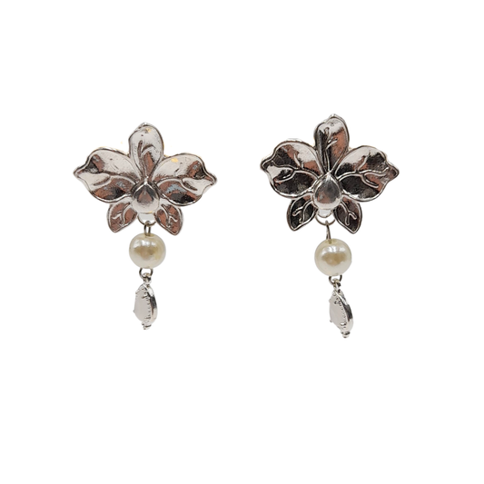 Aros florales con perla colgante